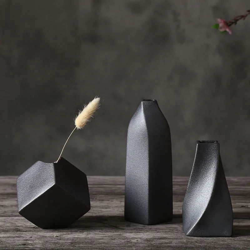 Frosted Black Ceramic Vases