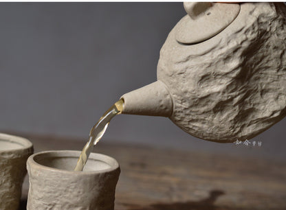 One Pot And Two Cups Of Rock Clay Stoneware Handmade Ceramics