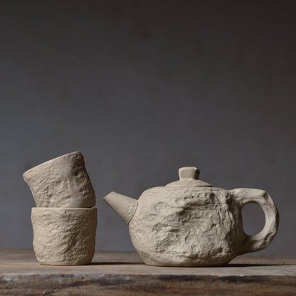 One Pot And Two Cups Of Rock Clay Stoneware Handmade Ceramics