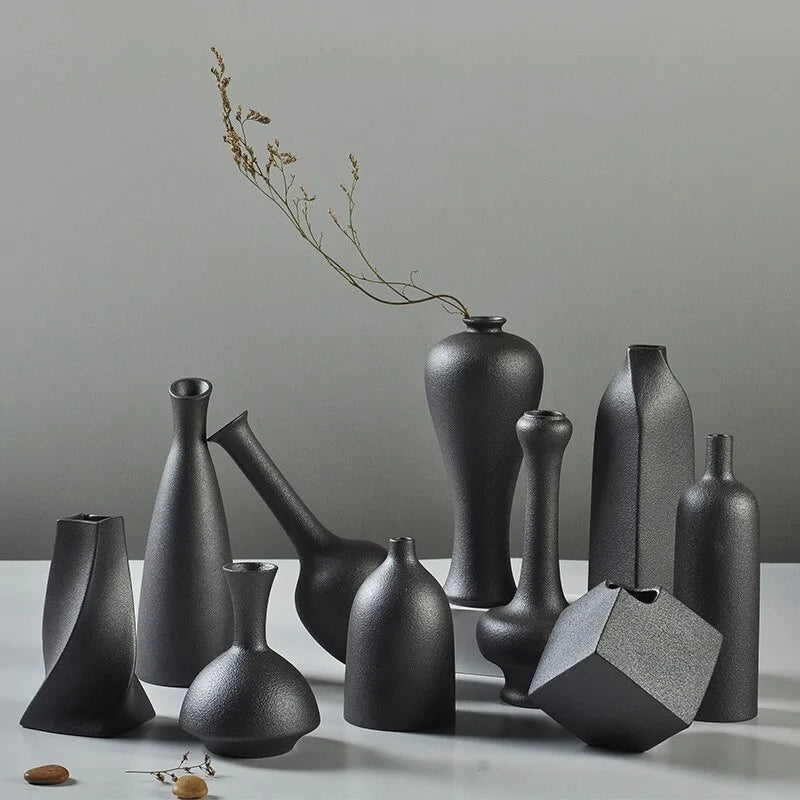 Frosted Black Ceramic Vases